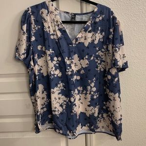Blue and Beige Floral Blouse